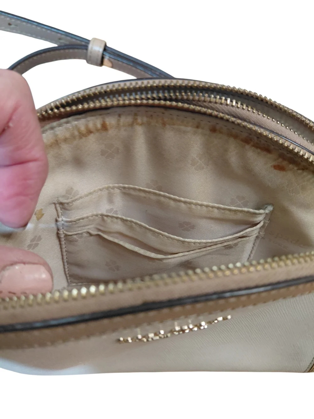 kate spade New York Spencer Double Zip Cream & Tan Crossbody Bag